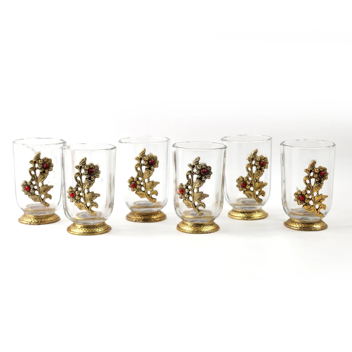 German Silver -- Set of 6 Glasses with Decorative Tray -- Golden — 8