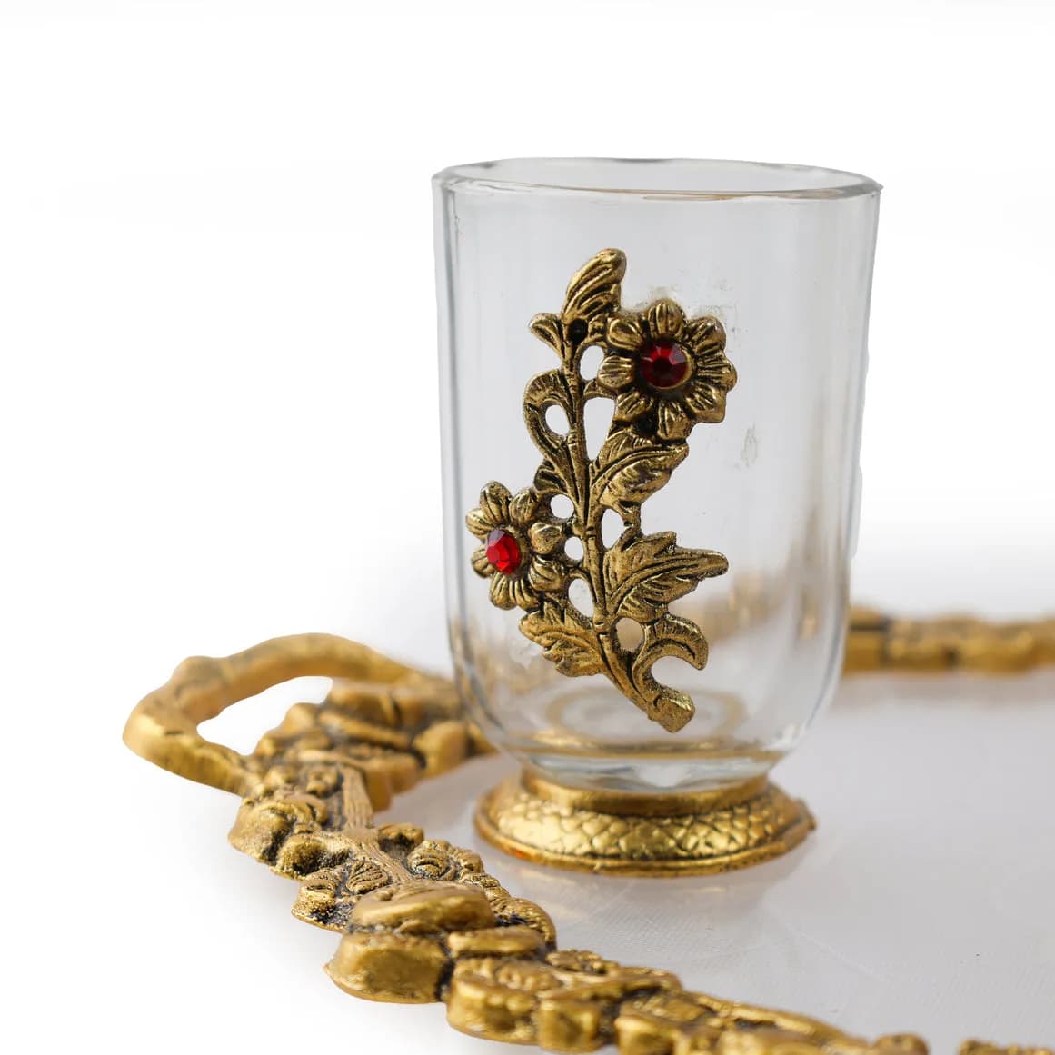 German Silver -- Set of 6 Glasses with Decorative Tray -- Golden — 5