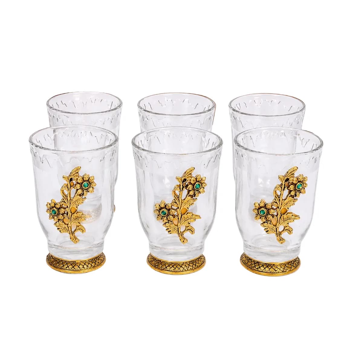 German Silver -- Set of 6 Glasses with Decorative Tray -- Golden 2 — 3
