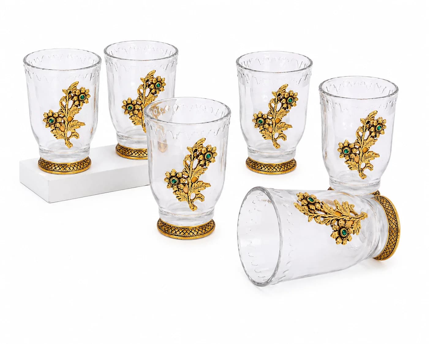 German Silver -- Set of 6 Glasses with Decorative Tray -- Golden 2 — 4