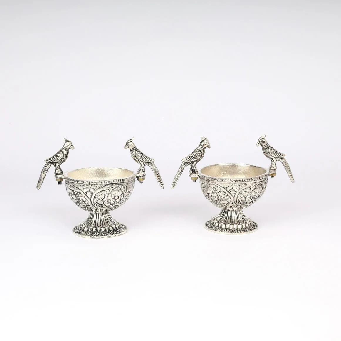 German Silver—Set of 2 Parrot Design Bowls — 2
