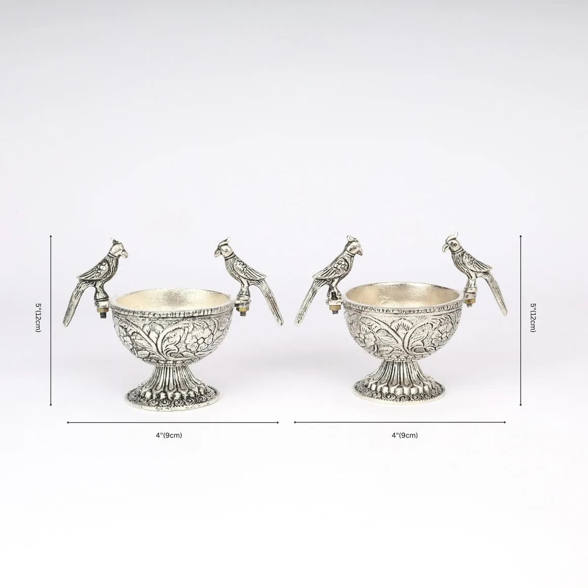 German Silver—Set of 2 Parrot Design Bowls — 4