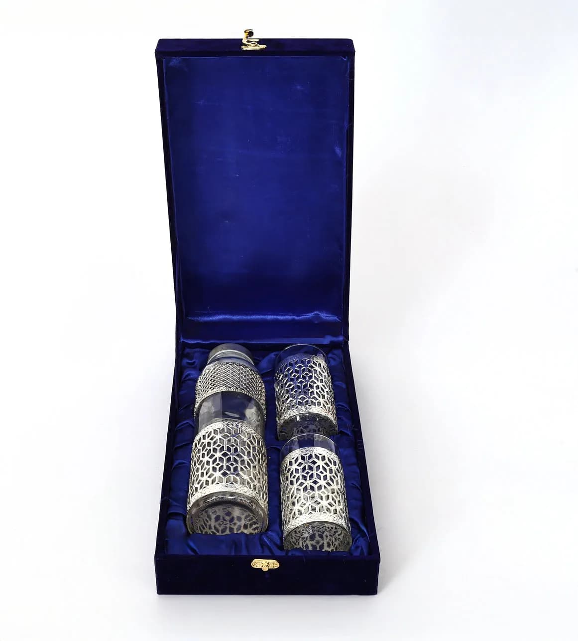 Handcrafted German Silver Glass Water Bottle Set with 2 Glasses - 1 Liter Traditional Indian Drinkware for Gifting & Hom — 4
