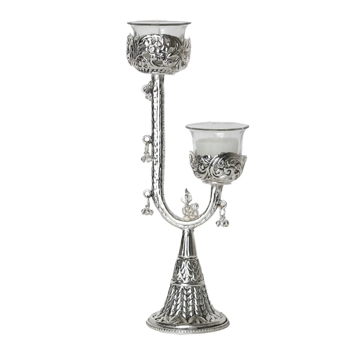 Artisan Crafted German Silver Twin Candle Stand – Premium Velvet Gifting Box — 6