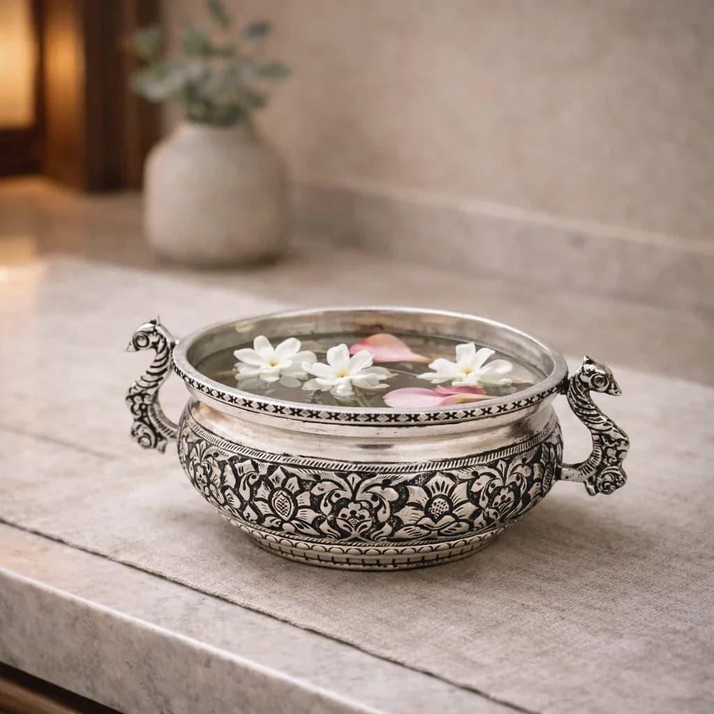 Handcrafted Decorative German Silver Urli Bowl – Festive Decor Item