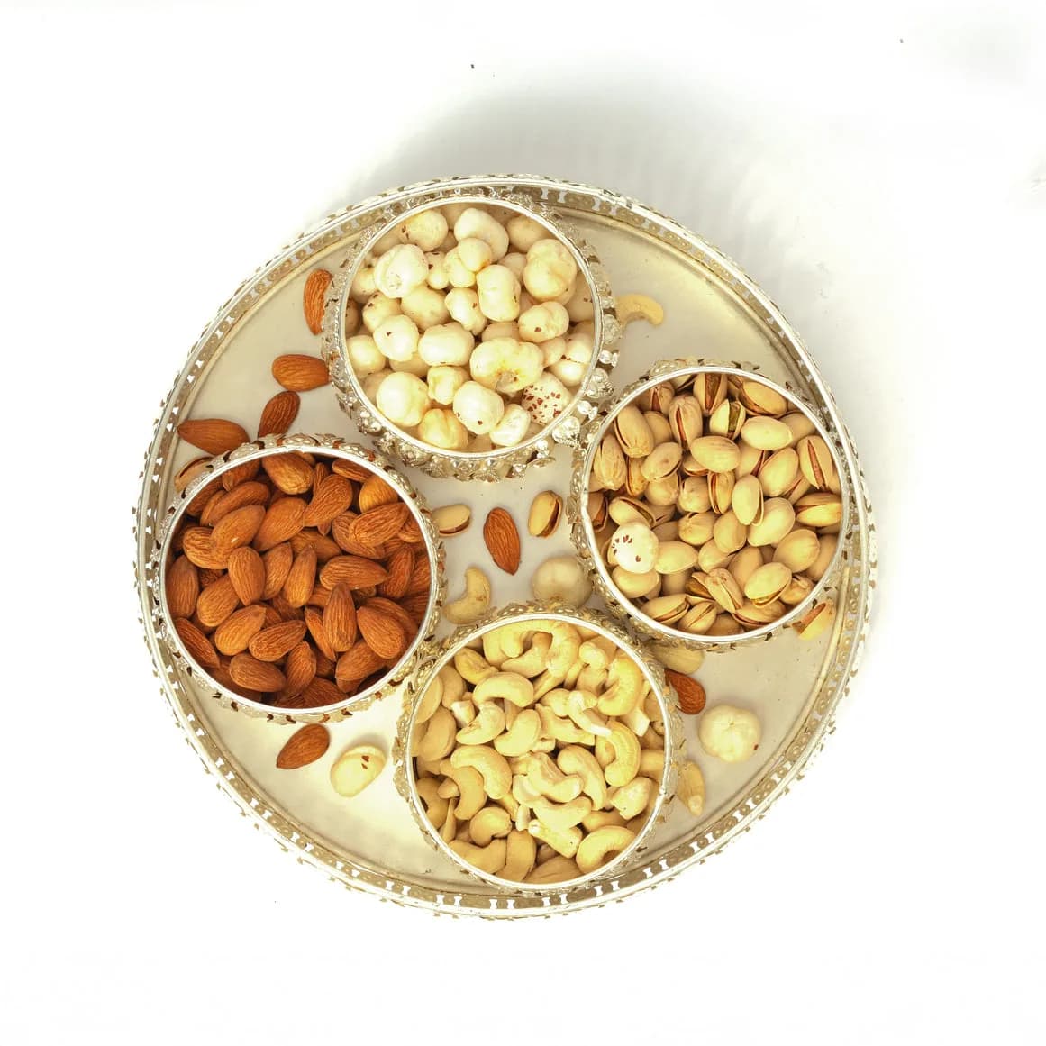 German Silver Dry Fruit Platter and Bowl Set (Without Lid) - Home Decor Item — 3