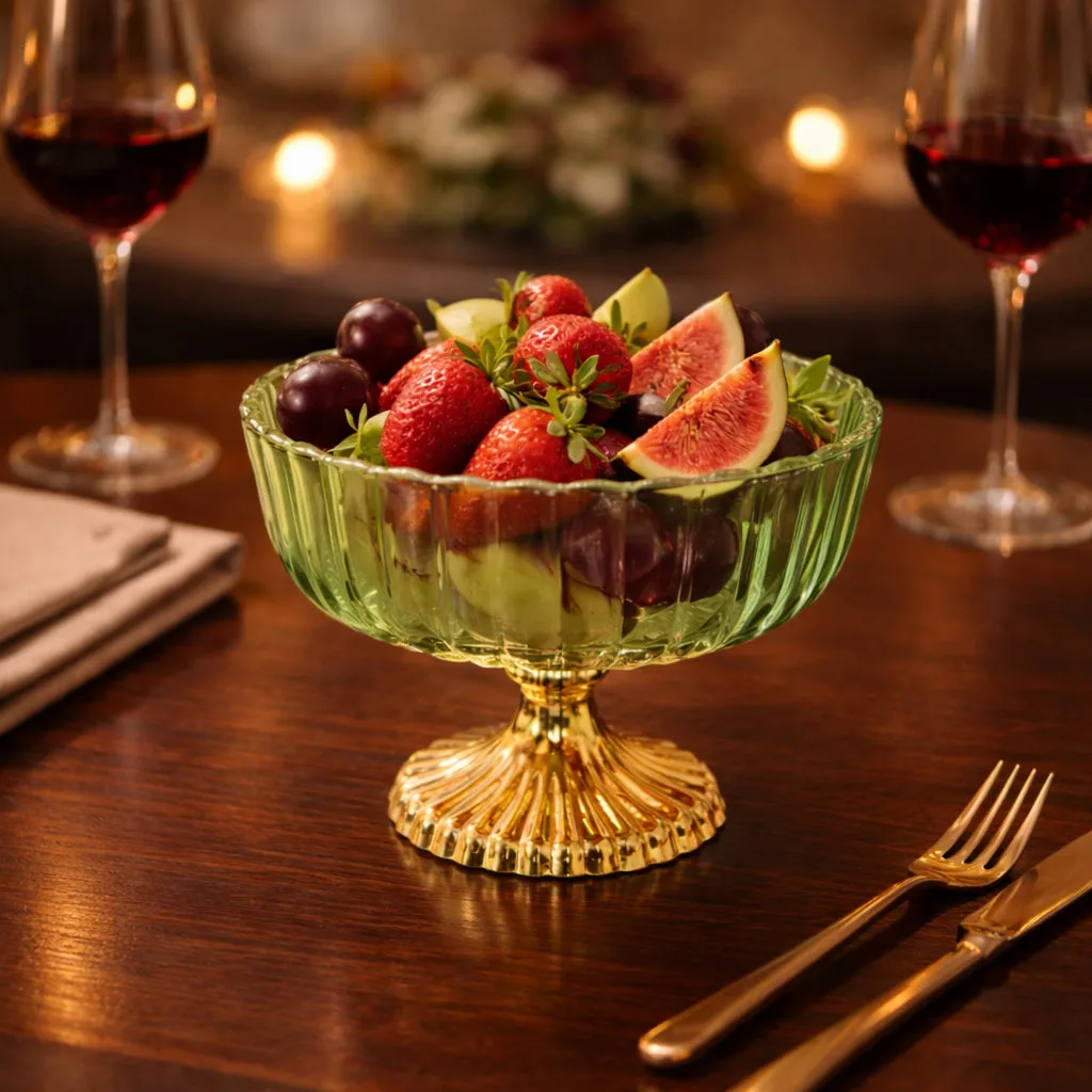 Green Decorative Glass Fruit Bowl – Elegant Centerpiece for Dining and Home Decor — 2