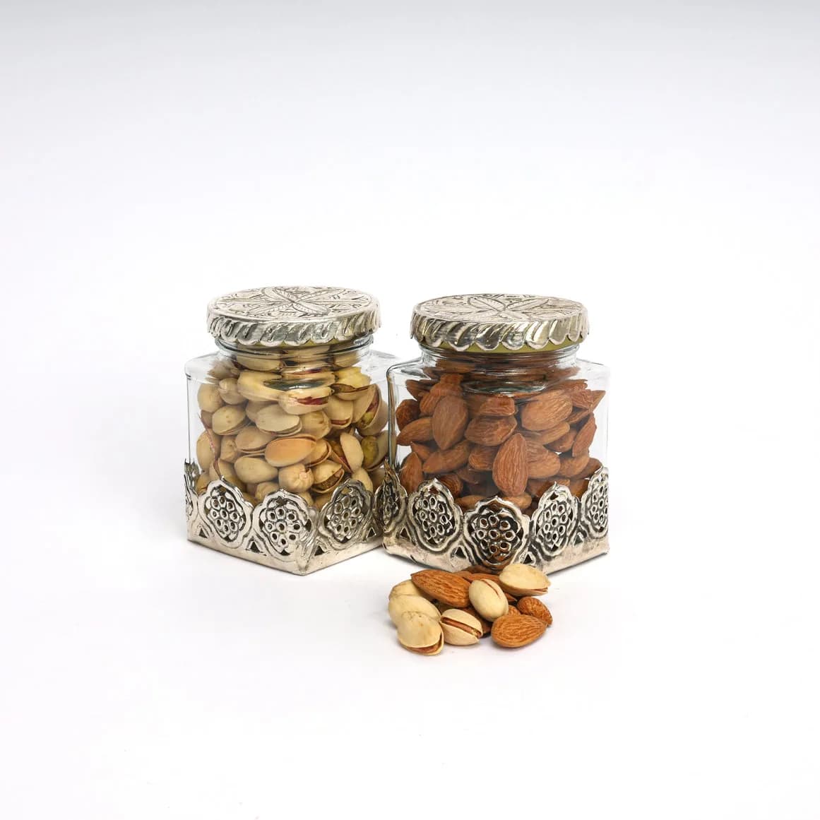 German Silver -- Set of 2 Glass Jars