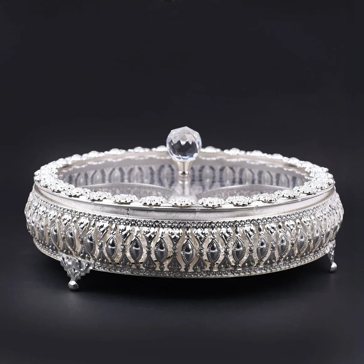 German Silver Dry Fruit Platter and Bowl Set (with Lid)- Home Decor Item — 3