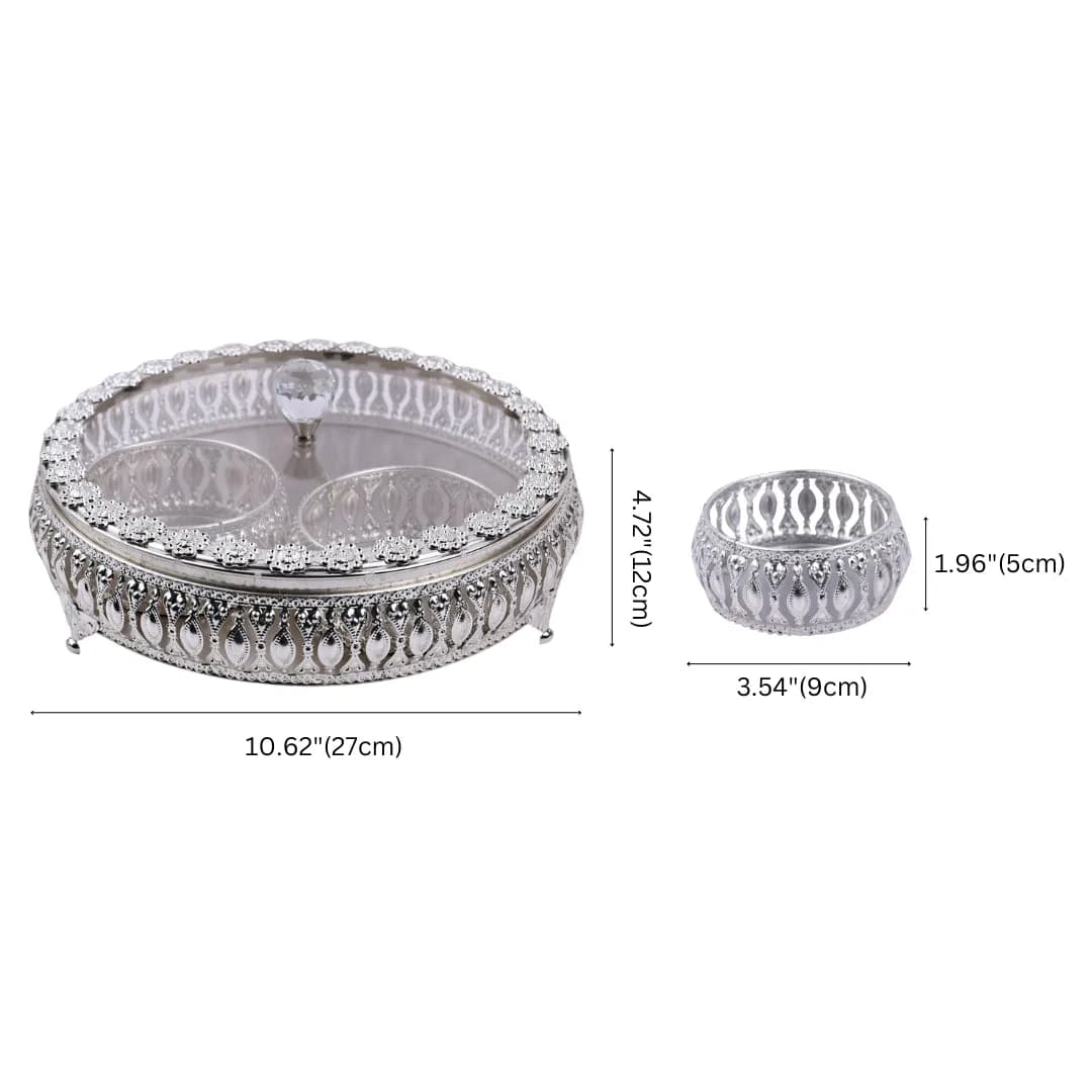 German Silver Dry Fruit Platter and Bowl Set (with Lid)- Home Decor Item — 6