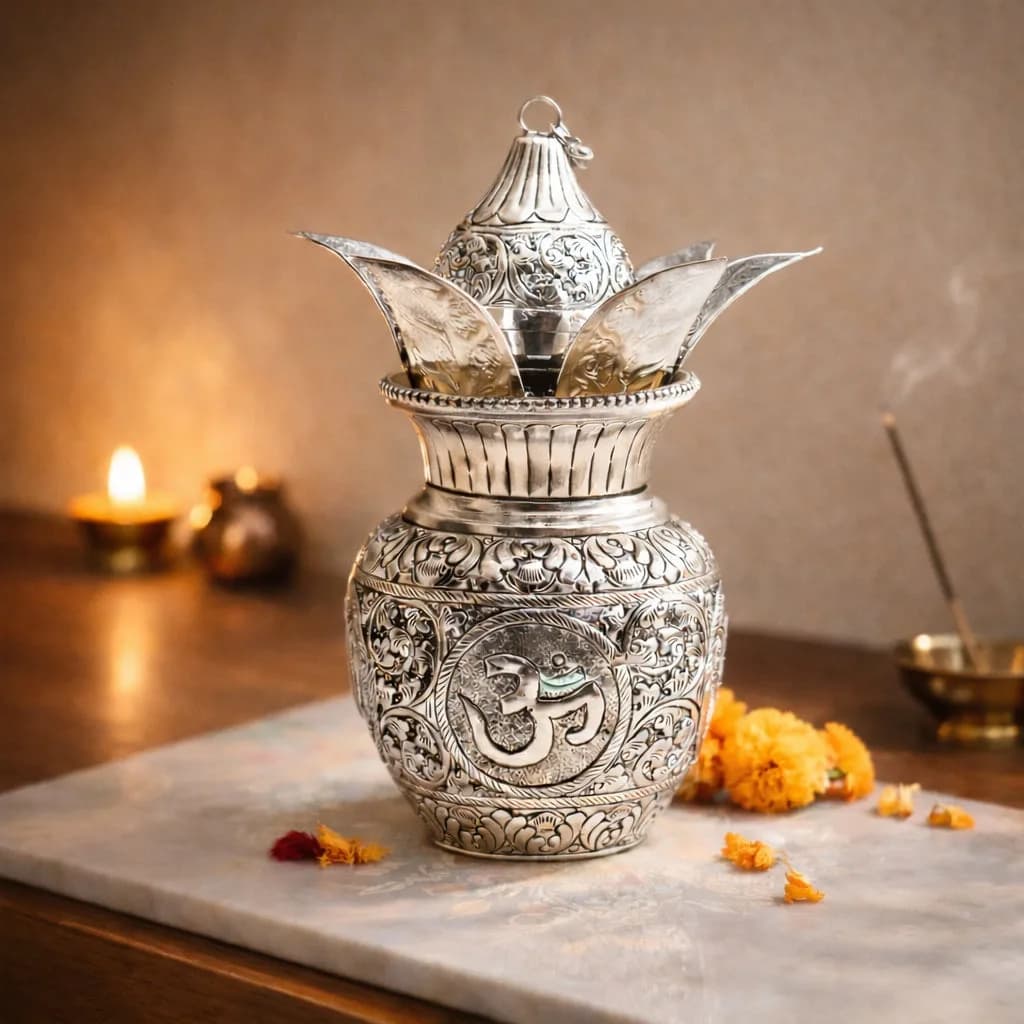 Antique German Silver Kalash with Nariyal – Pooja Essential Item