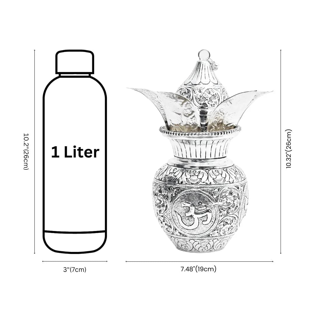 Antique German Silver Kalash with Nariyal – Pooja Essential Item — 5