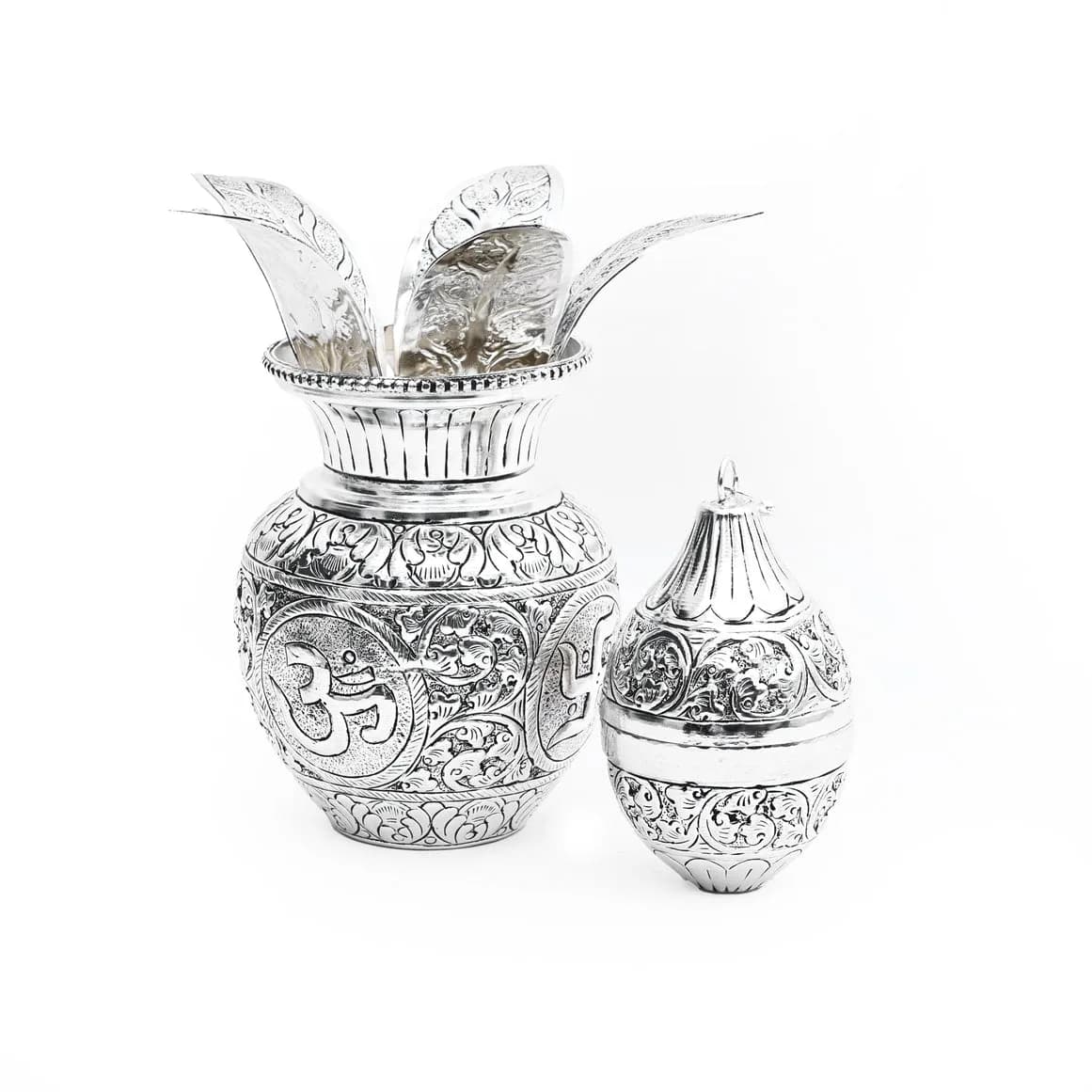 Antique German Silver Kalash with Nariyal – Pooja Essential Item — 6