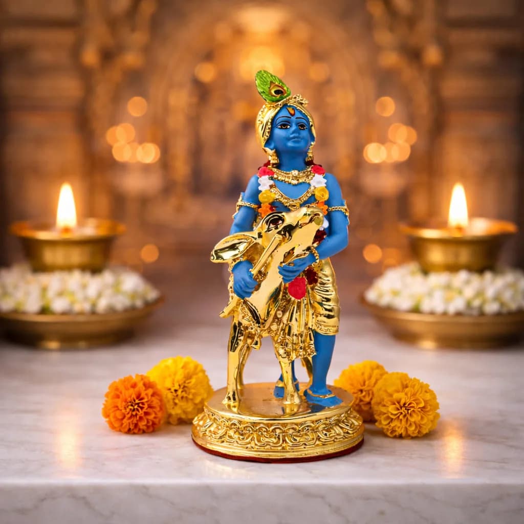 Divine Govinda With Cow Figurine - Available in Gold and Silver Coating