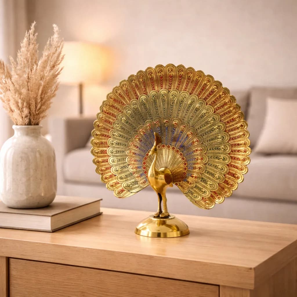 Brass Dancing Peacock Meenakari Showpiece