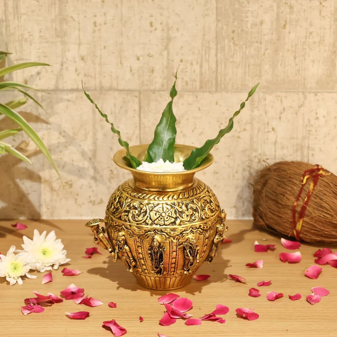 Brass Dashavatar Pooja Kalash - Handcrafted Pot for Pooja Rituals