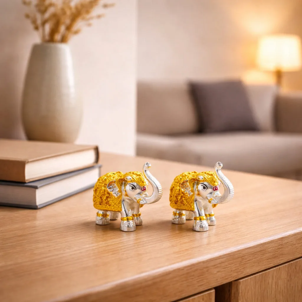 Gold & Silver Elephant Figurines – Set of 2 Vastu Decorative Showpieces