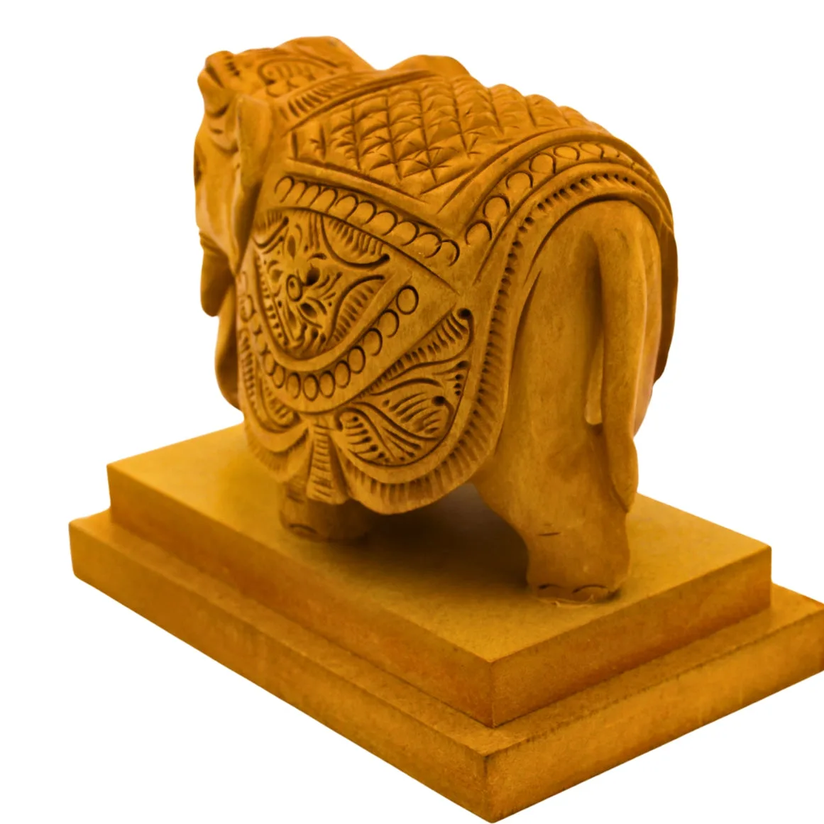 Hand Carved Wooden Elephant Statue – Artisanal Décor Item — 2