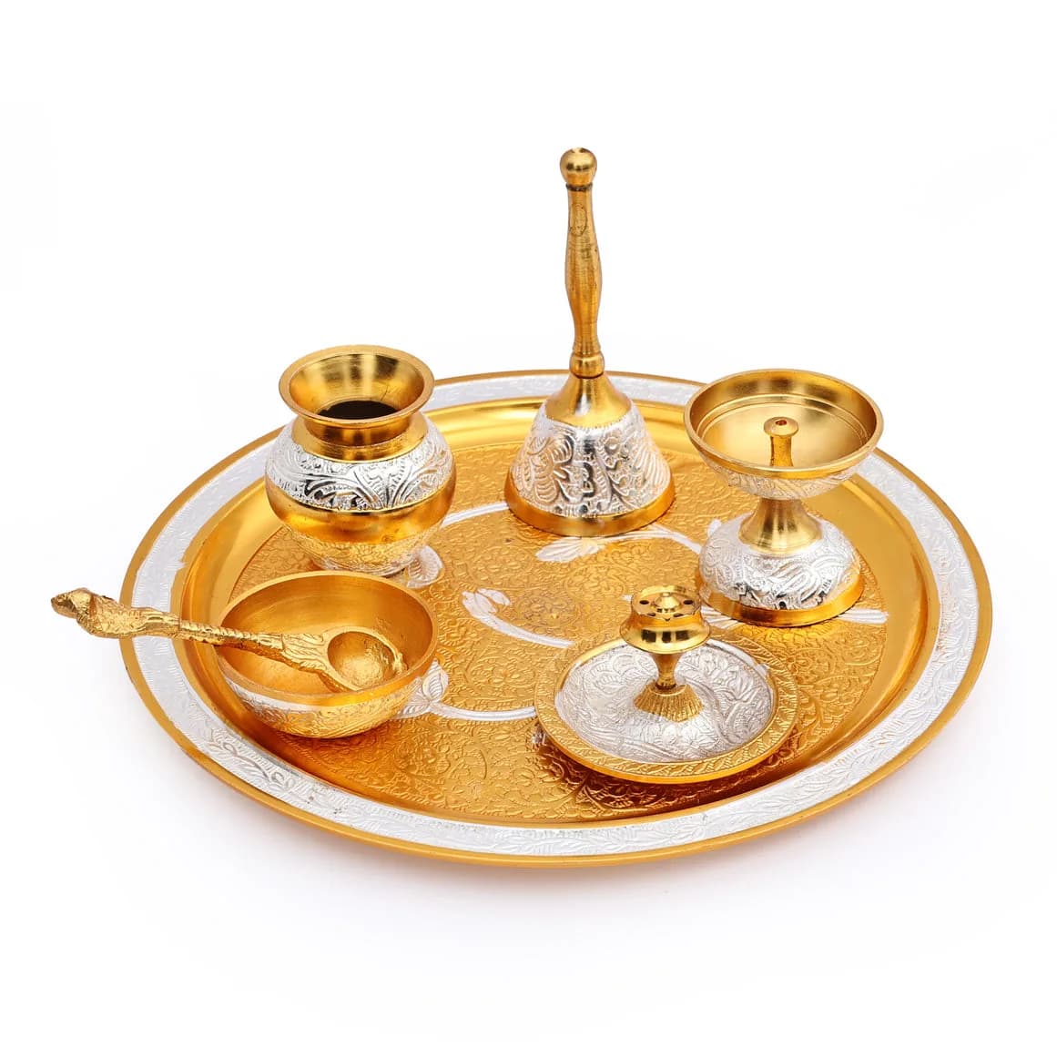 Handcrafted Embossed Pooja Thali - Premium Set for Pooja Rituals — 3