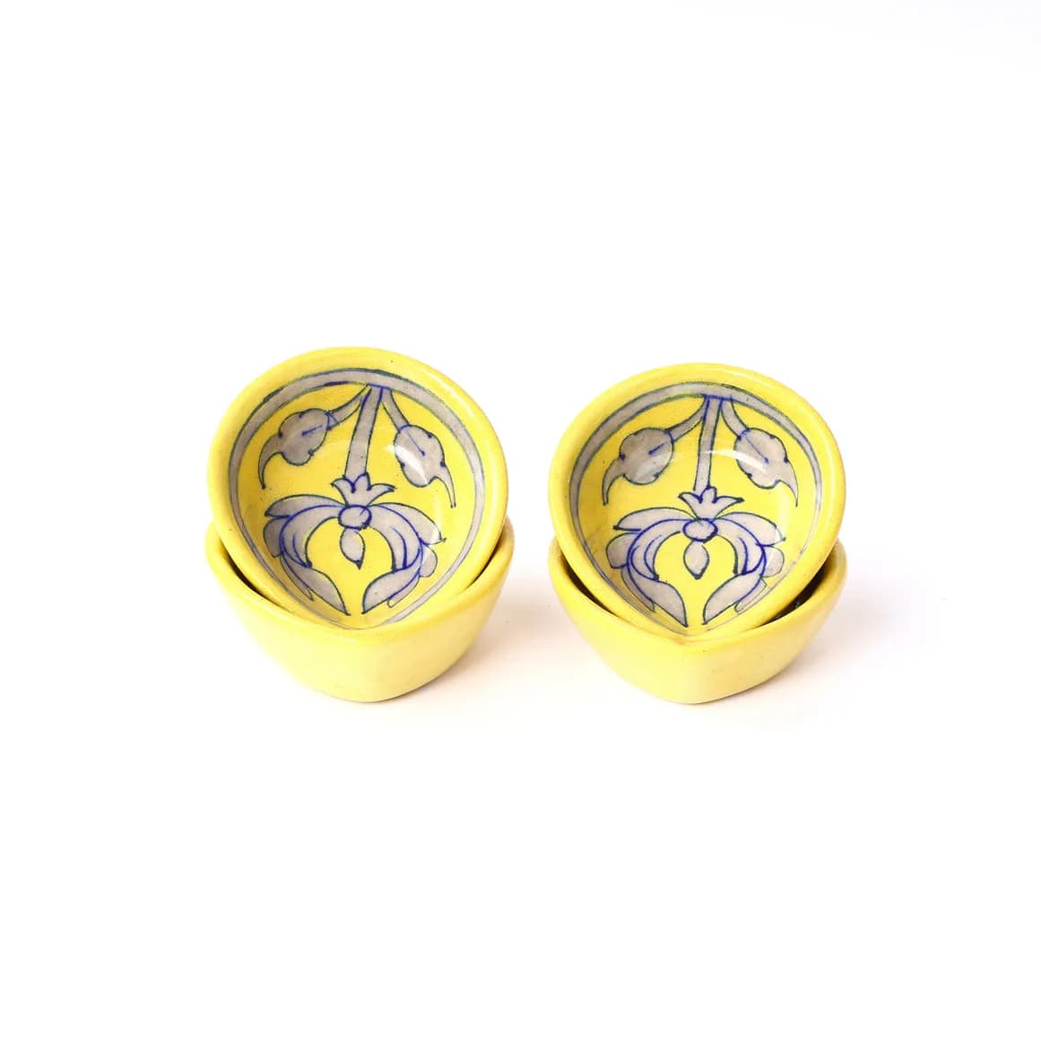 Blue Pottery Diyas - Set of 4 - Yellow — 4