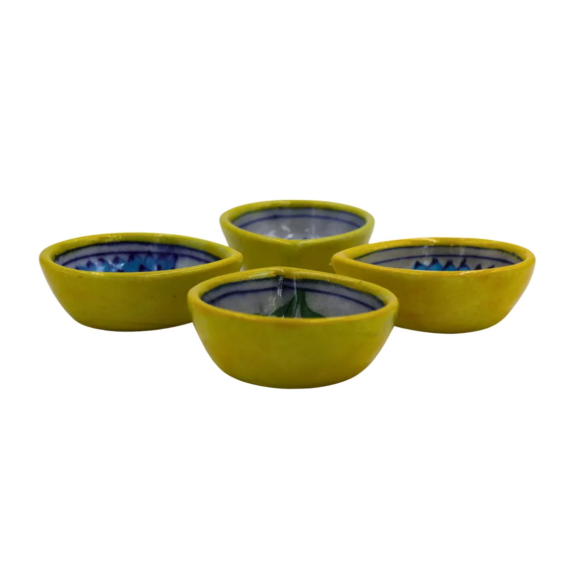 Blue Pottery Diya - Set of 4 - Yellow — 5