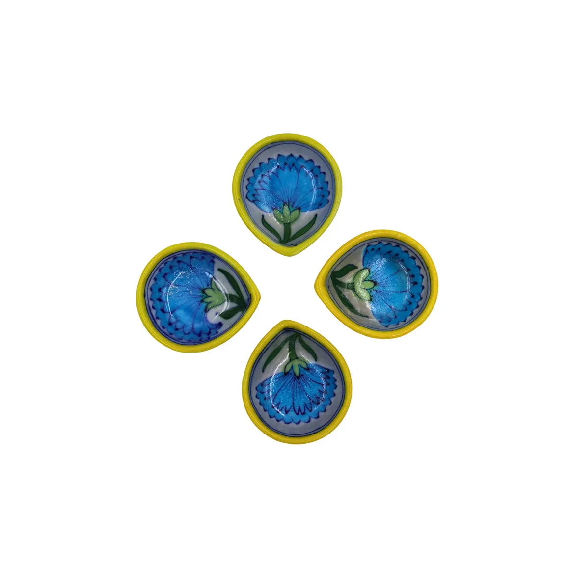 Blue Pottery Diya - Set of 4 - Yellow — 3