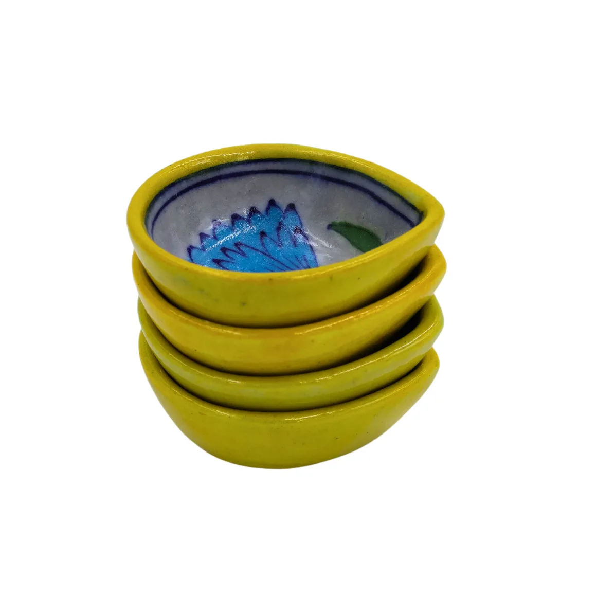 Blue Pottery Diya - Set of 4 - Yellow — 2