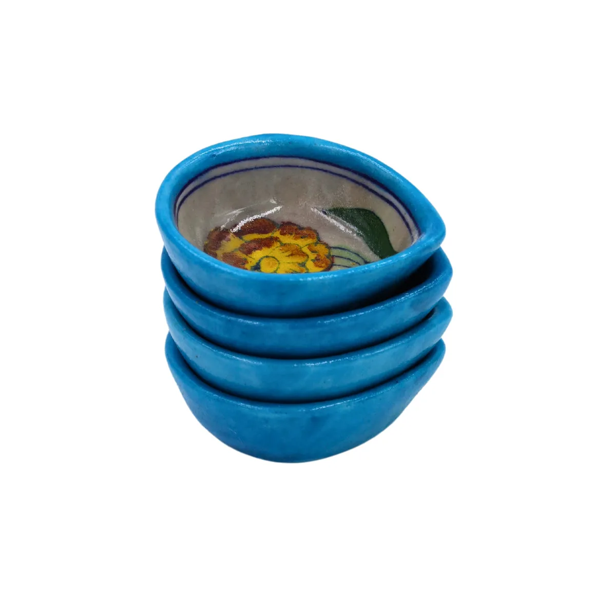 Blue Pottery Diyas  - Sets of 4 - Yellow — 2