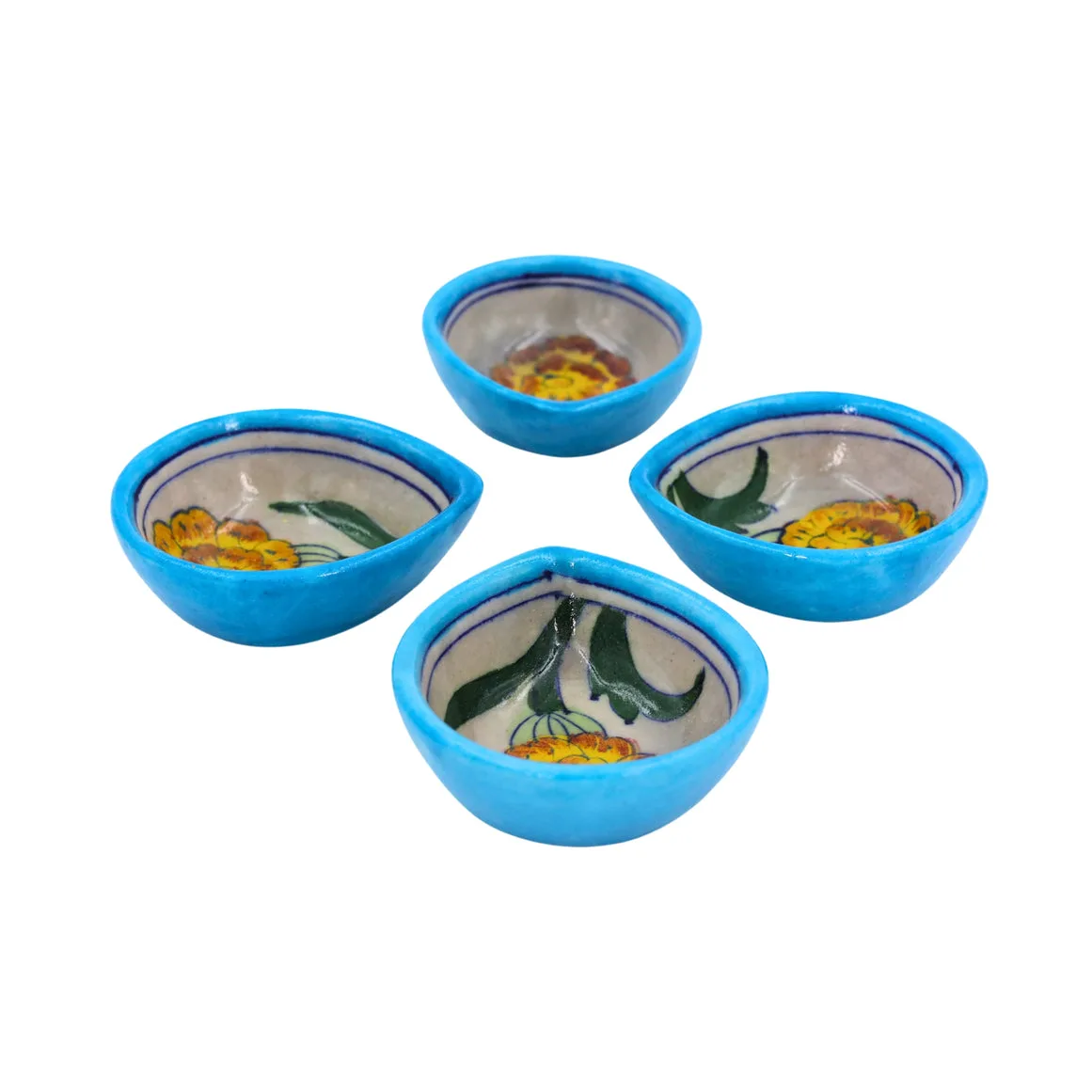 Blue Pottery Diyas  - Sets of 4 - Yellow — 3