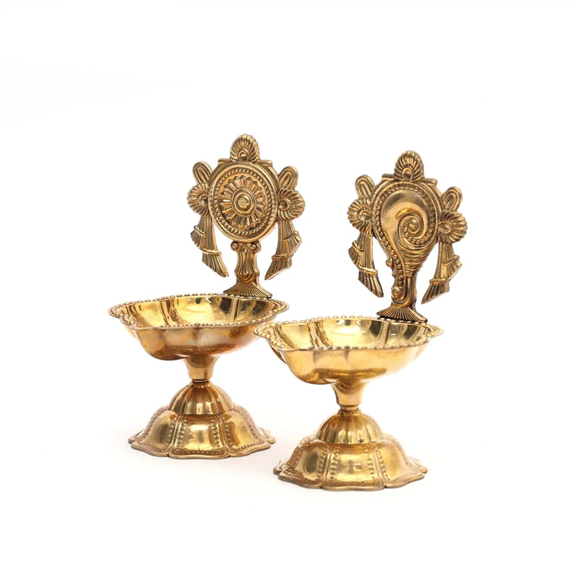 Pure Brass Shankh Chakra Diya – Pooja Essential (Pair of Two Diya) — 2