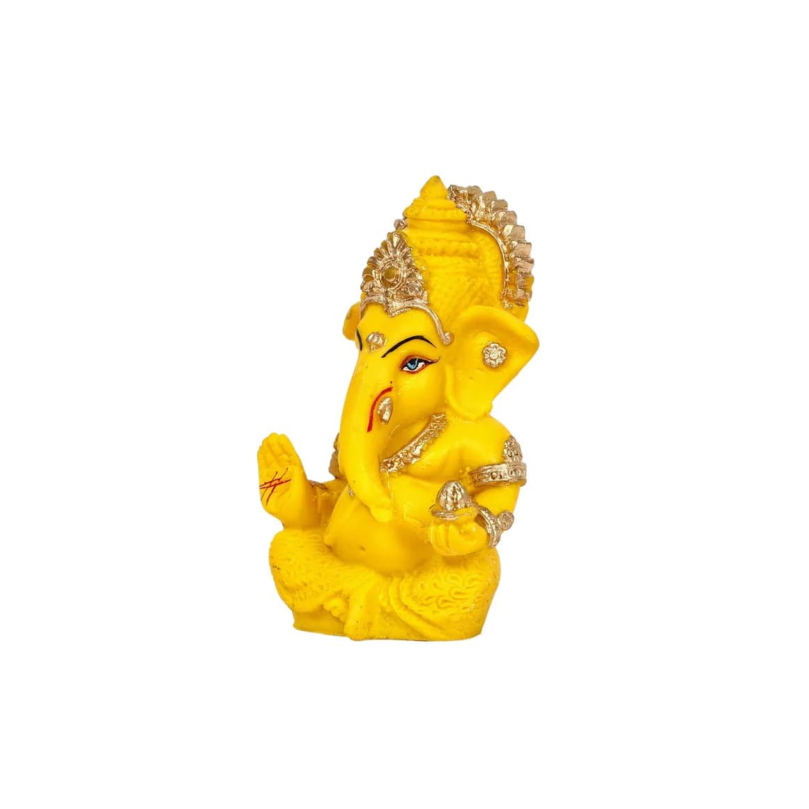 Yellow Decorative Ganesha Murti with Golden Detailing — 3