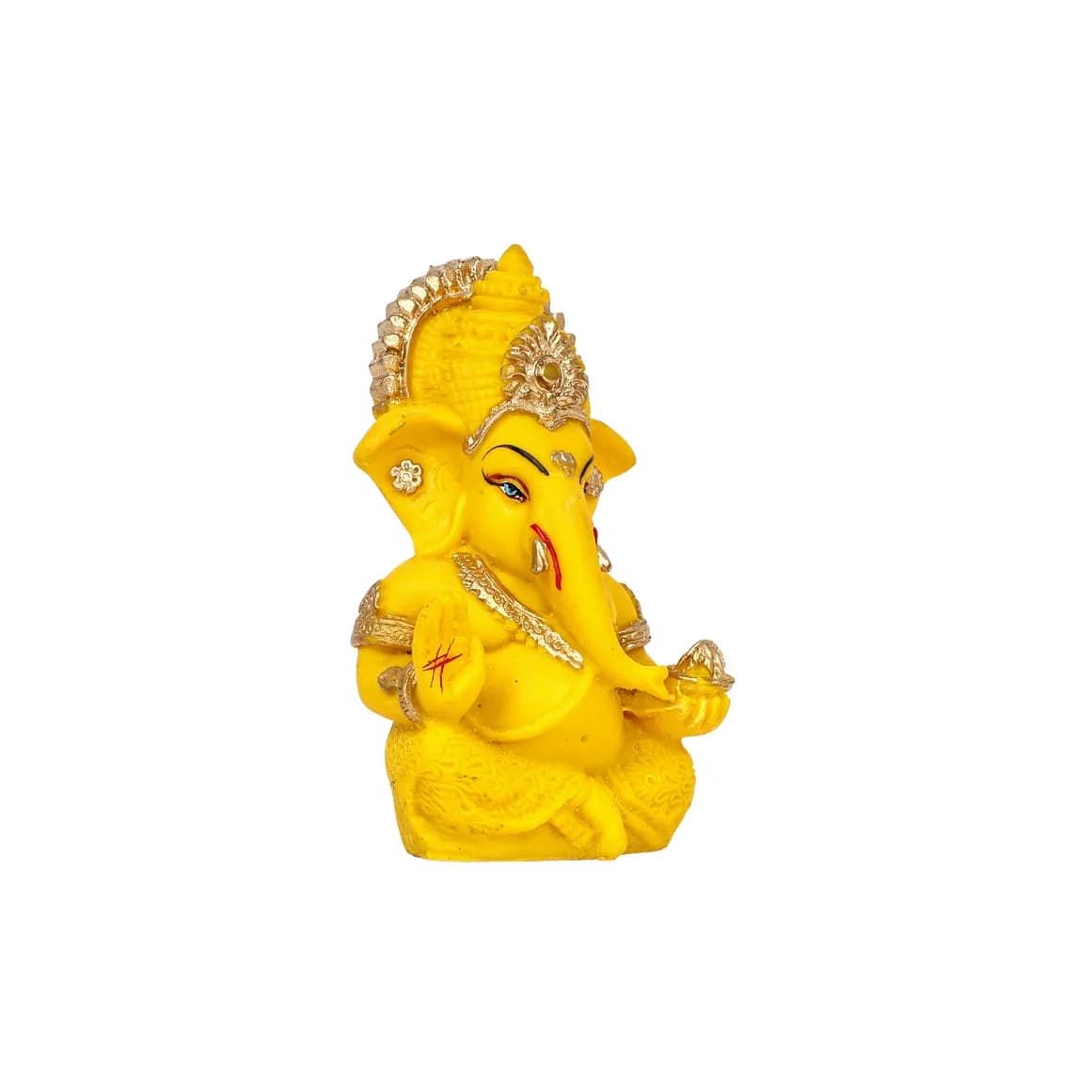 Yellow Decorative Ganesha Murti with Golden Detailing — 4