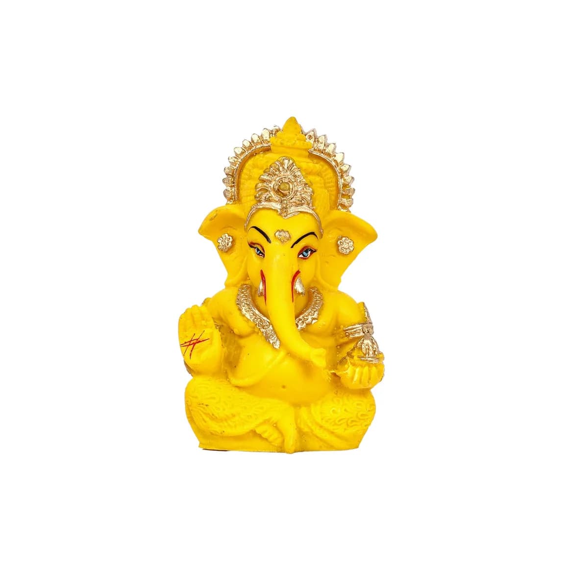 Yellow Decorative Ganesha Murti with Golden Detailing — 5