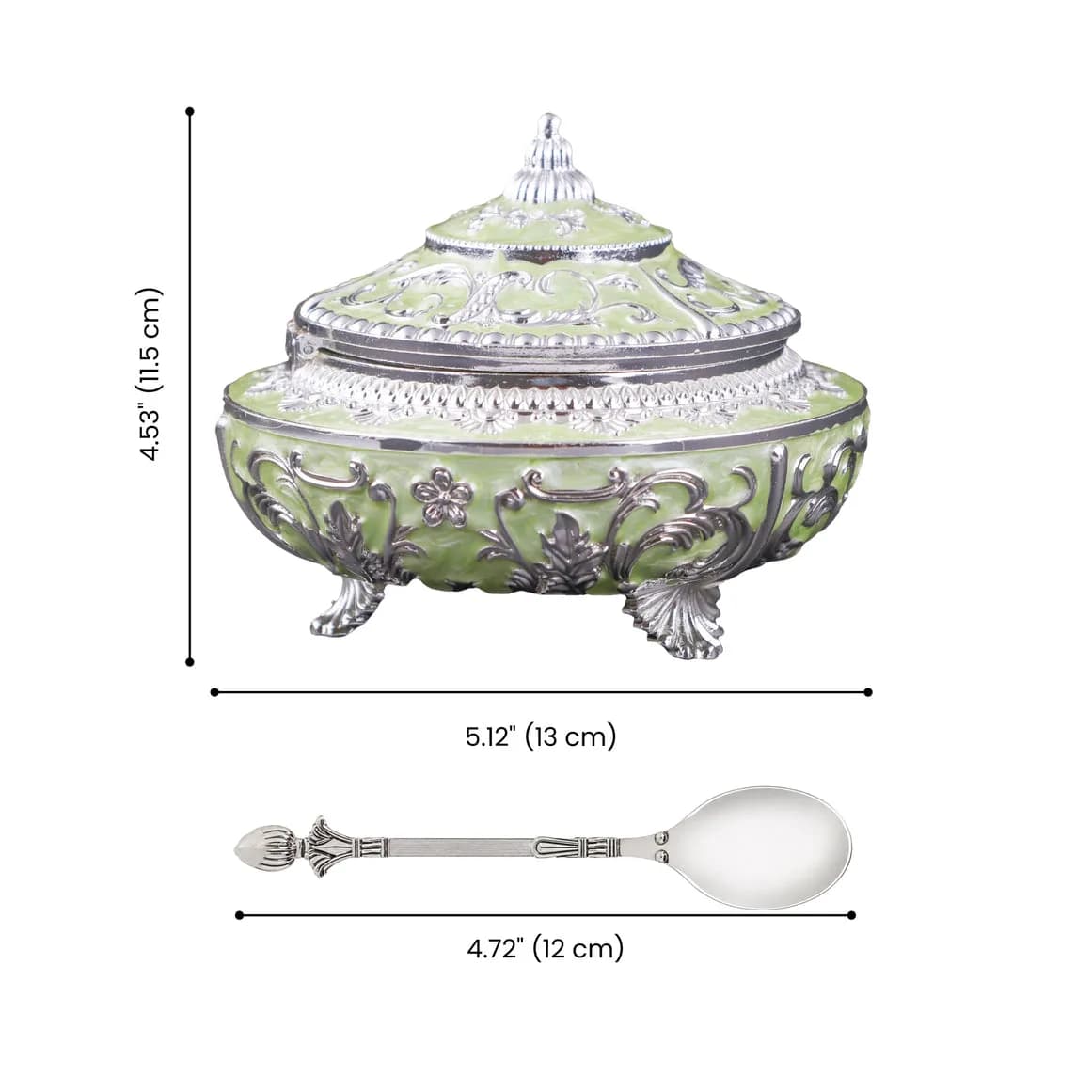 Handcrafted Pista Green Decorative Serveware with Spoon – German Silver Item — 2