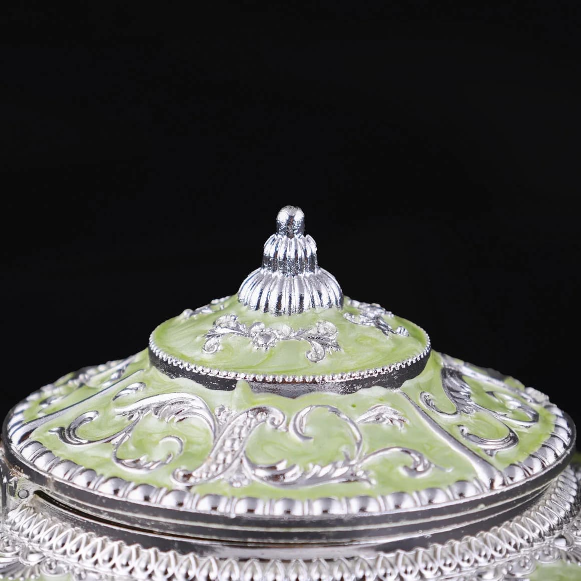 Handcrafted Pista Green Decorative Serveware with Spoon – German Silver Item — 3