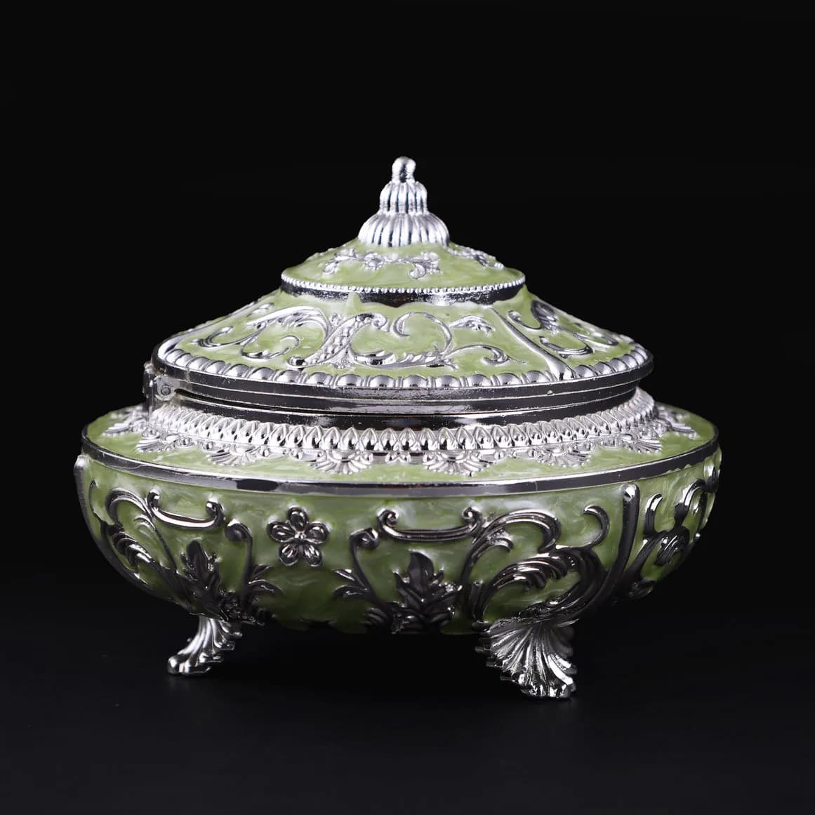 Handcrafted Pista Green Decorative Serveware with Spoon – German Silver Item — 5