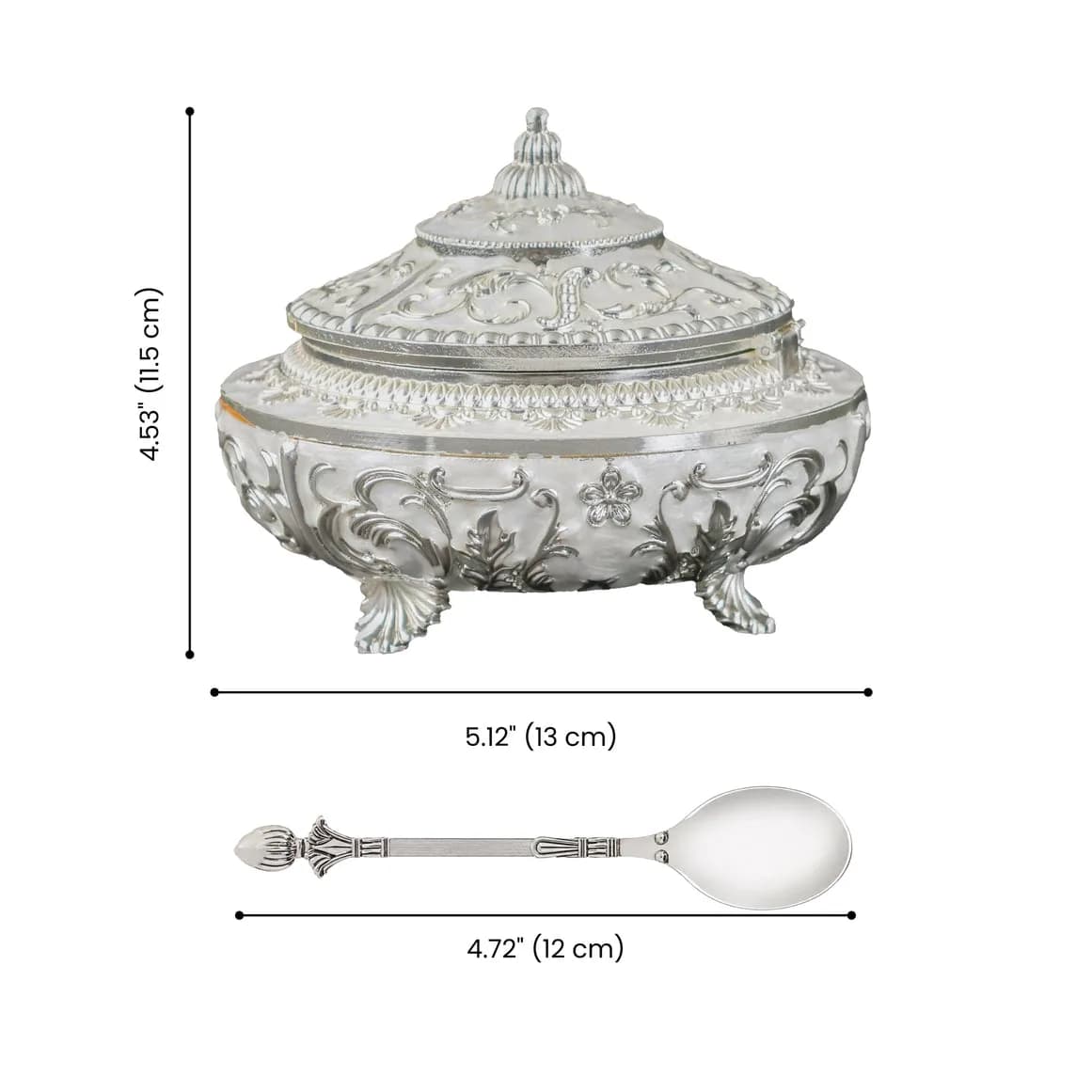 Handcrafted Domed-Shaped Decorative Serveware with a Spoon – German Silver Item — 2