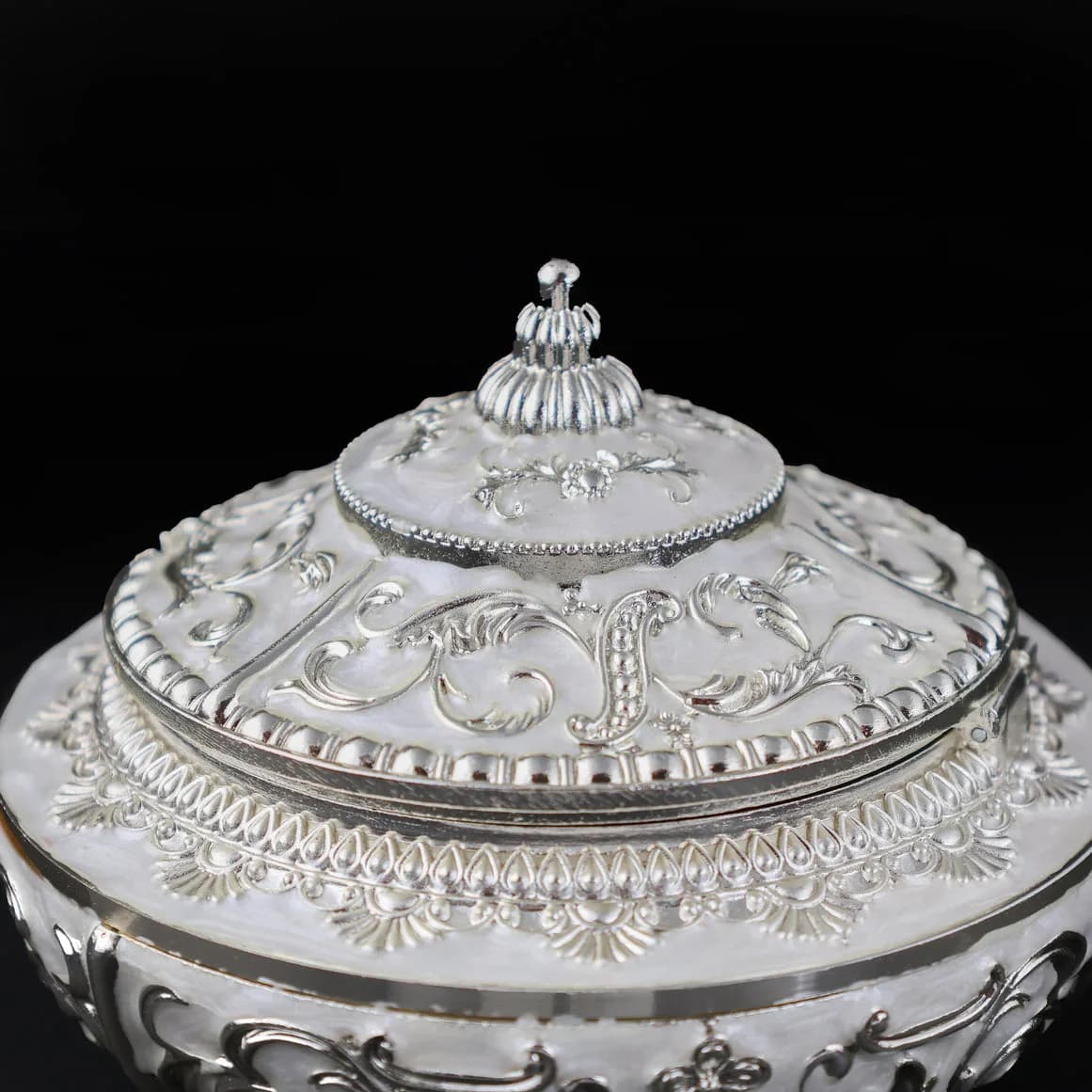 Handcrafted Domed-Shaped Decorative Serveware with a Spoon – German Silver Item — 6