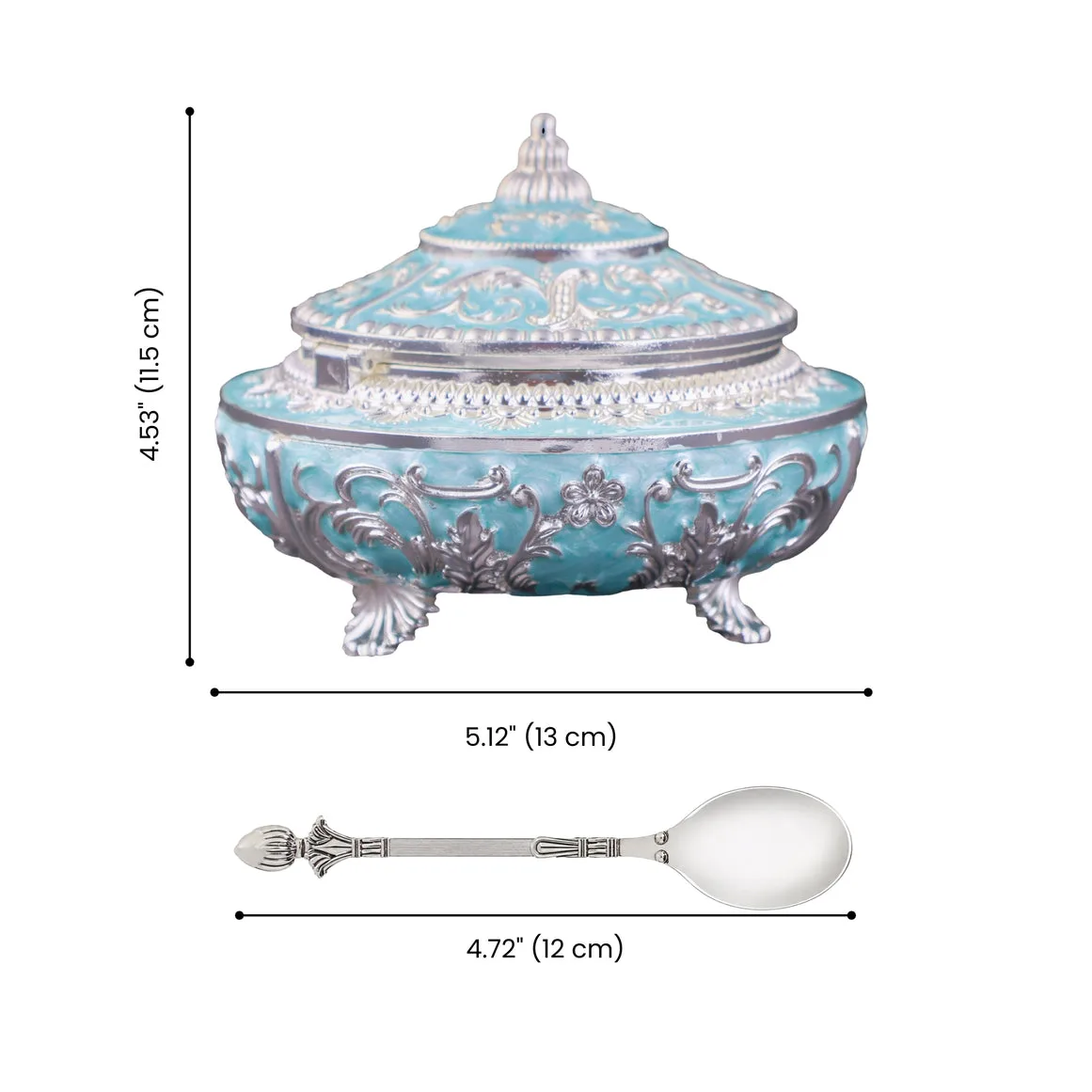 Handcrafted Pista  Blue Decorative Serveware with Spoon – German Silver Item — 3