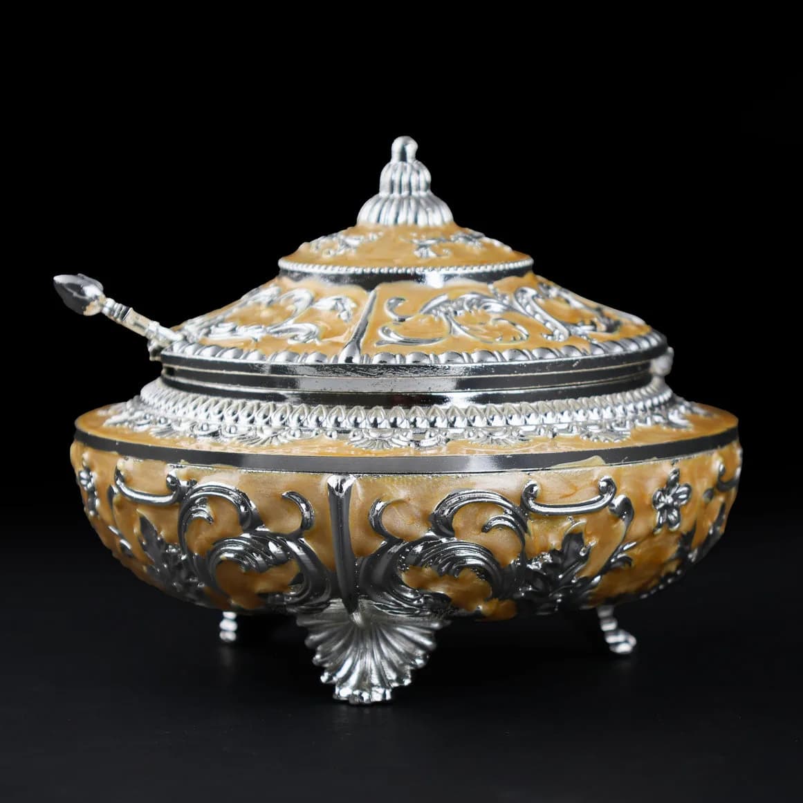 Handcrafted Pista Peach Decorative Serveware with Spoon – German Silver Item — 6