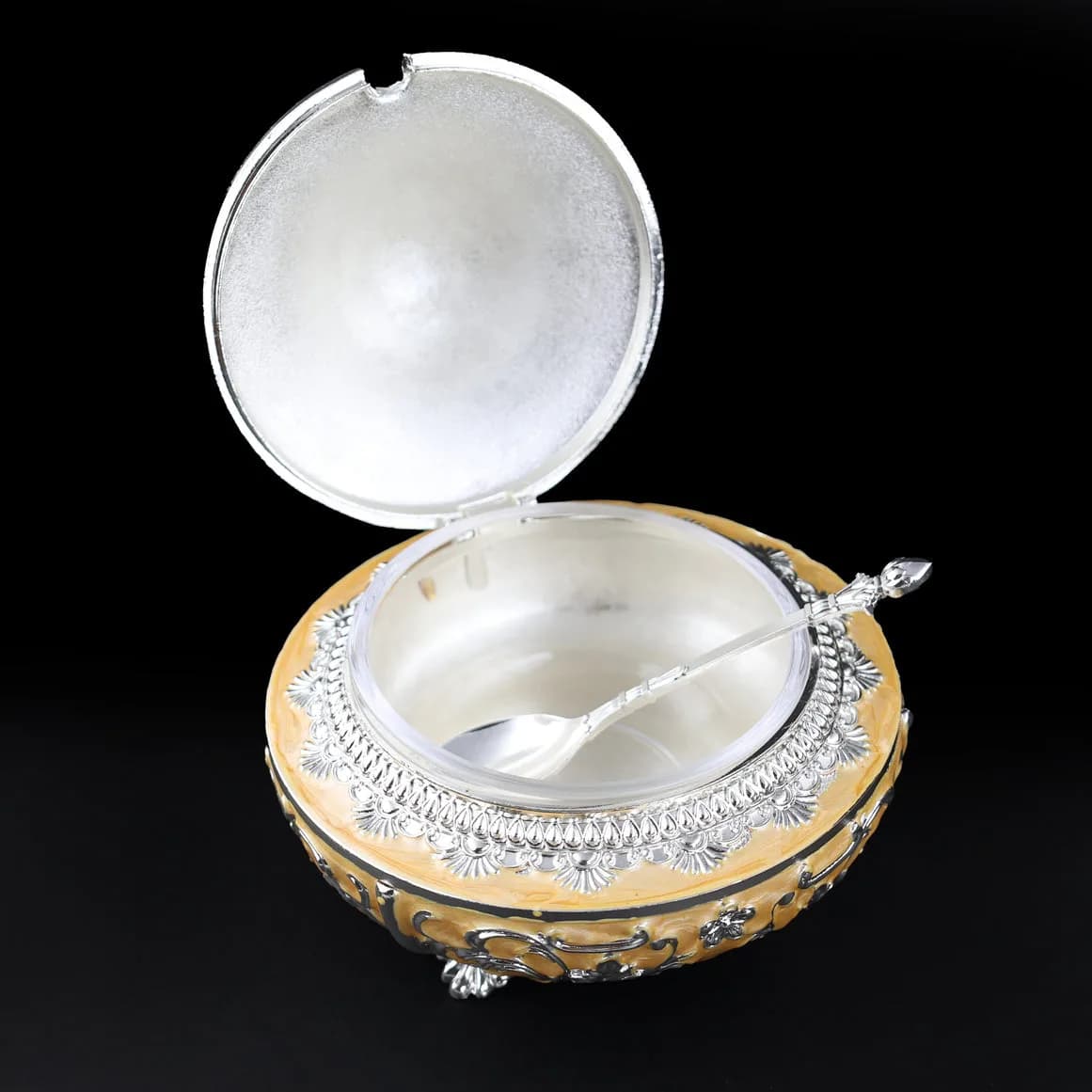 Handcrafted Pista Peach Decorative Serveware with Spoon – German Silver Item — 3
