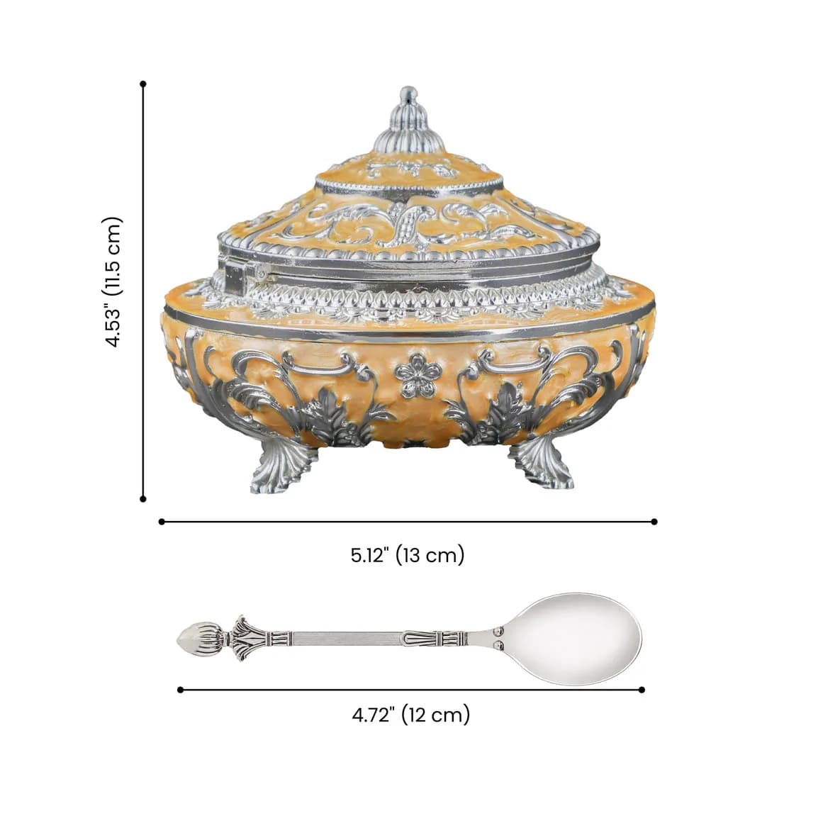 Handcrafted Pista Peach Decorative Serveware with Spoon – German Silver Item — 4