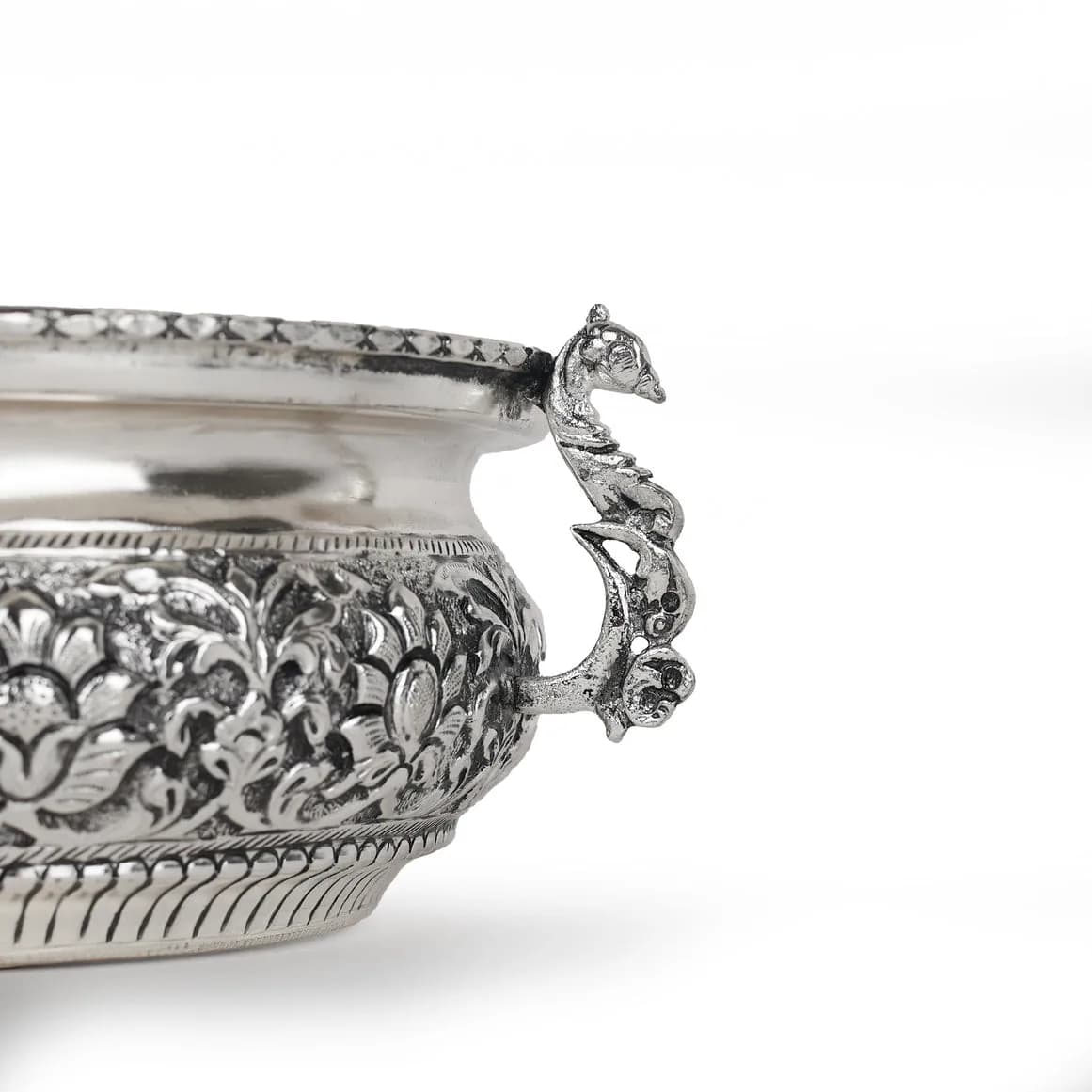 Handcrafted Decorative German Silver Peacock Urli Bowl — 4