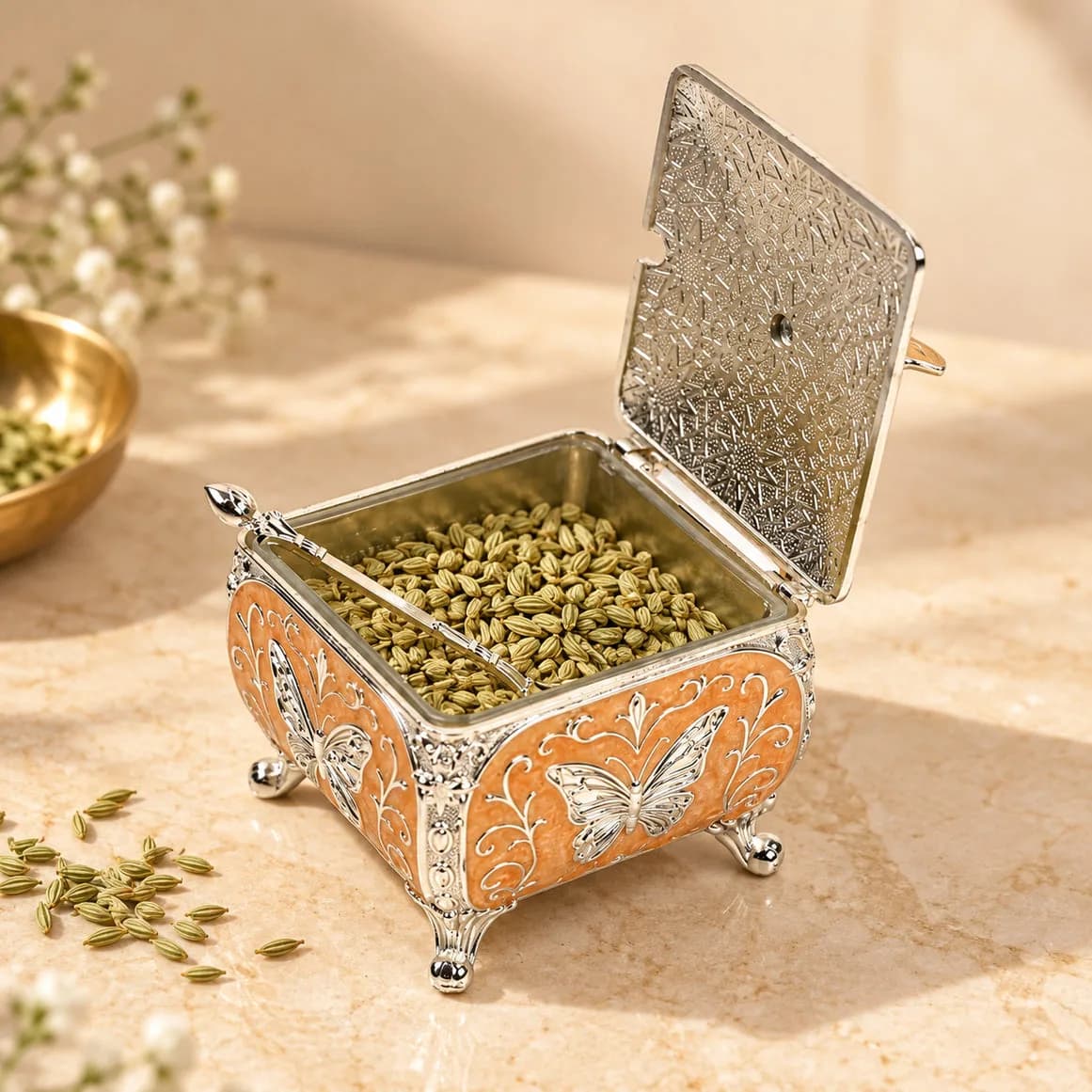 Peach Butterfly Sugar Pot & Decorative Box — 1
