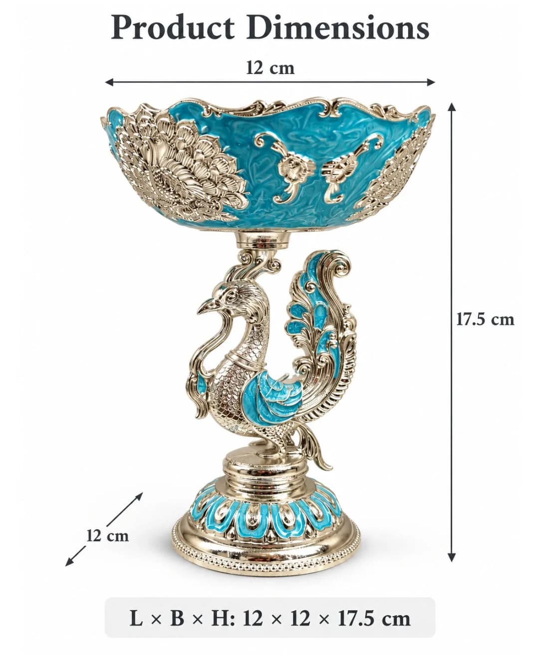 German Silver Peacock Pedestal Bowl – Sky Blue Enamel — 4