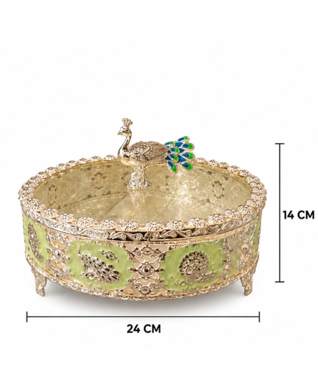 German Silver Peacock Dry Fruit Box - Mint Green Enamel — 4