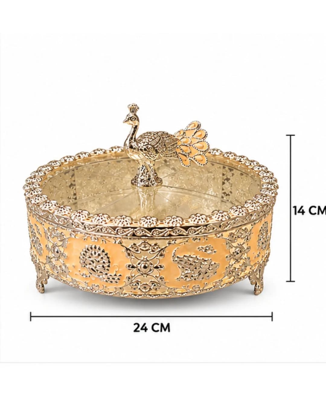 German Silver Peacock Pedestal Bowl – Mint Orange Enamel — 2