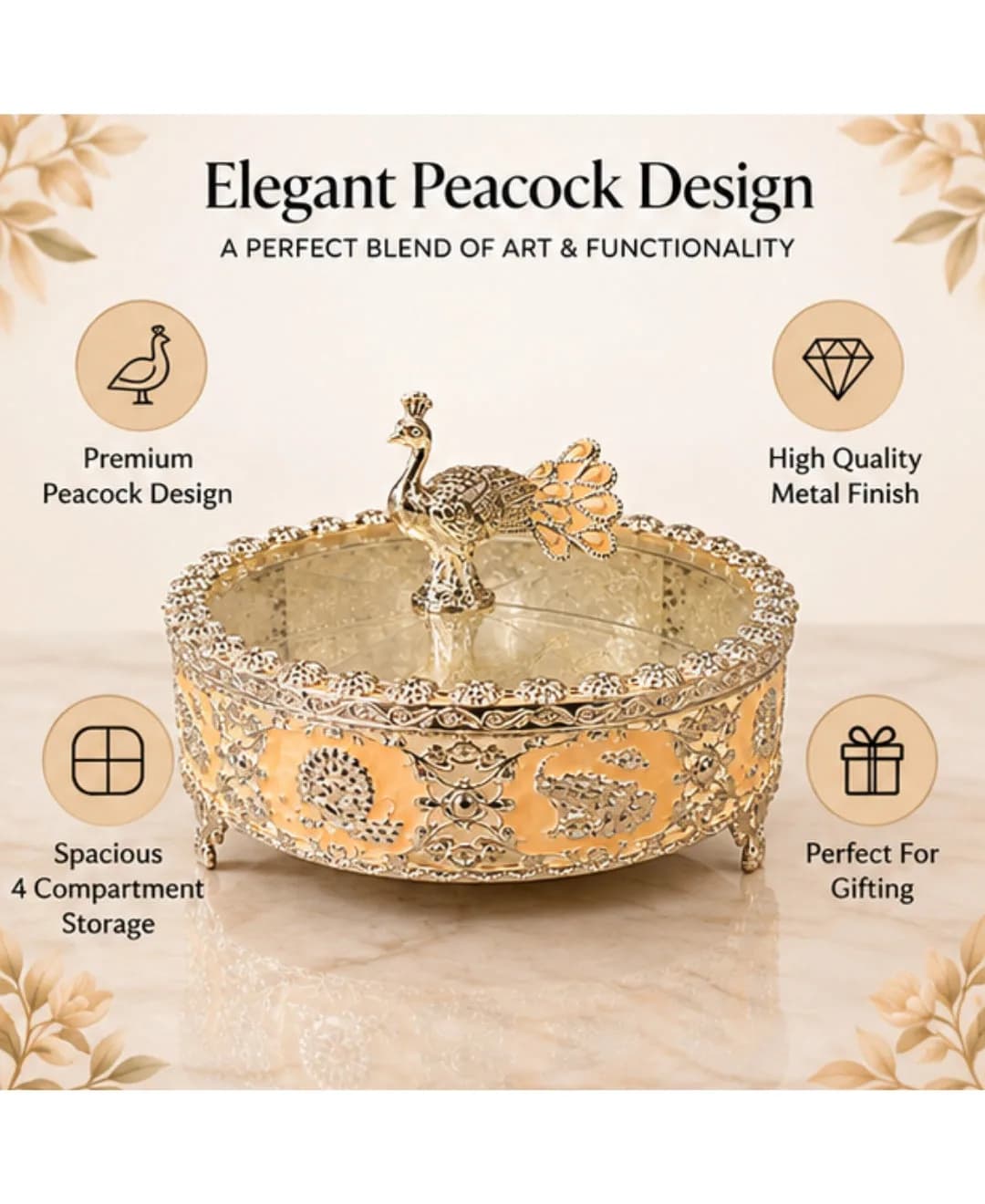 German Silver Peacock Pedestal Bowl – Mint Orange Enamel — 4