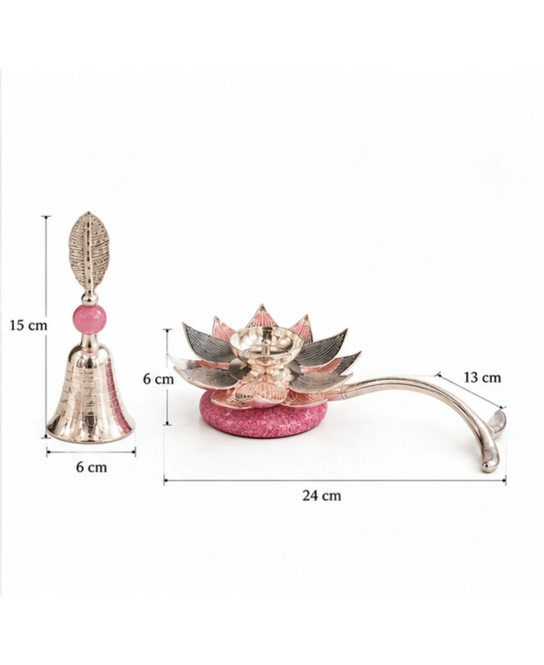 Lotus Hand Aarti Diya & Pooja Bell Gift Set – Lilac Pink Accents — 2