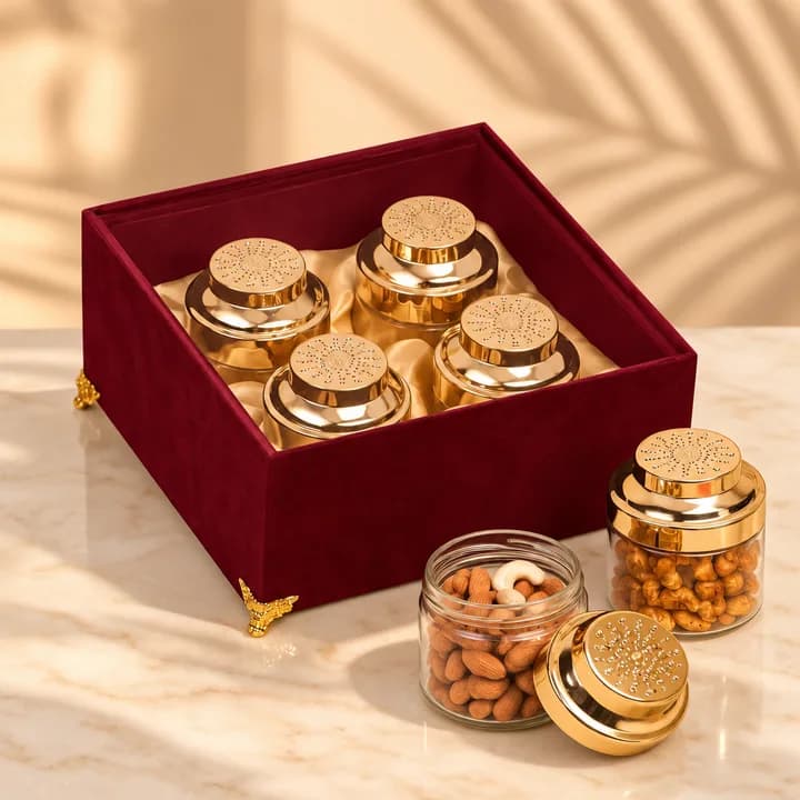 Royal Crimson Red Velvet 4-Jar Luxury Festive Gift Hamper Box — 3
